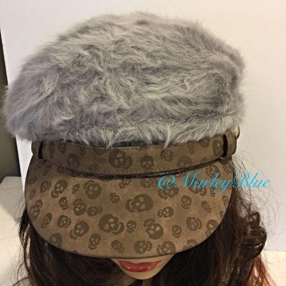 Fuzzy Angora Cap With Skull Visor - Picture 4 of 4