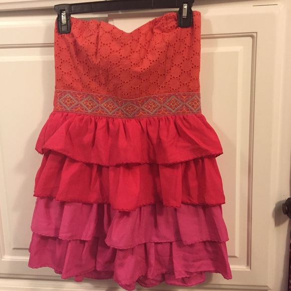 Coral Pink Ombré Ruffle Strapless Dress