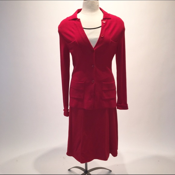 3 pc knit skirt , tank and jacket .