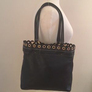 Auth. Miu Miu Black Leather LaserCut Mini Tote Bag