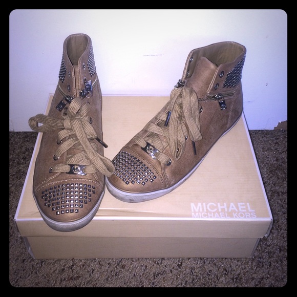 Tan silver studded Michael Kors high tops - Picture 1 of 4