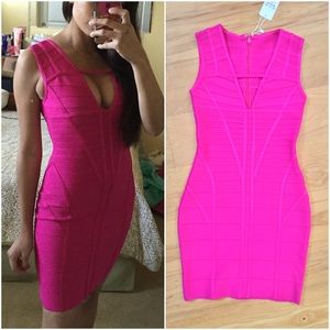 Hot pink thick material bandage dress