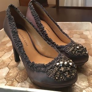 Gianni Bini Embellished Charcoal Satin Shoe.