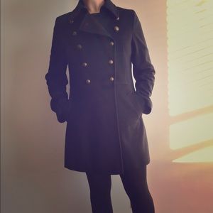 Black Military Style Woolen Trench