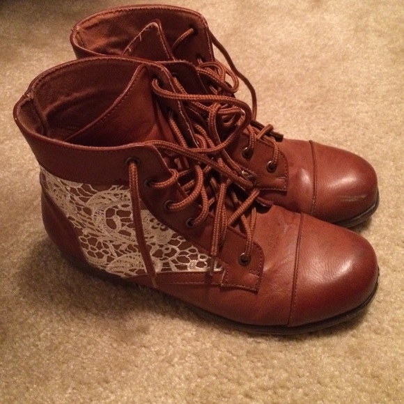 LAST CHANCE! ModCloth Lace Inset Cognac Boots