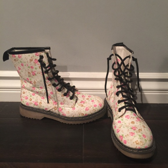 pink and white flower boots