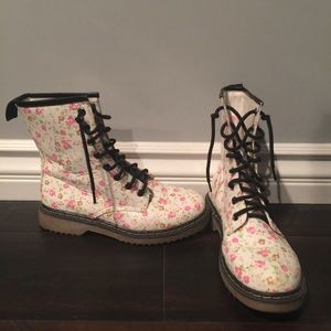 pink and white flower boots