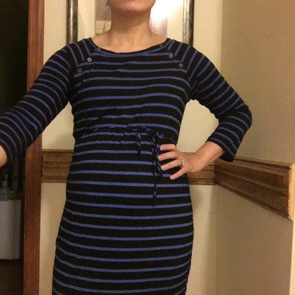 Maternity: Blue and black striped dress