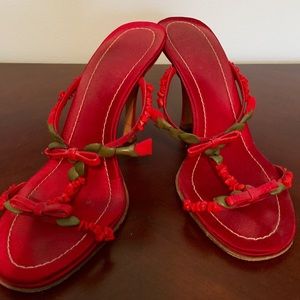 Valentino red leather, stone and satin slip on  38