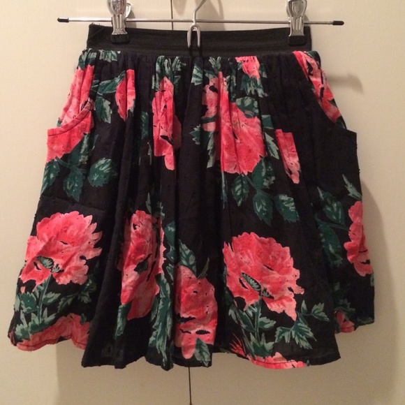 Black skirt with pink flowers