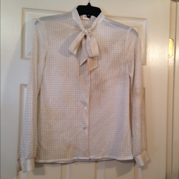 Lovely white blouse with gold accents and bow tie