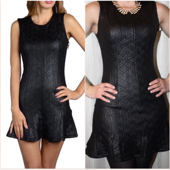 Black Sleeveless Shiny Embossed Fit & Flare Dress