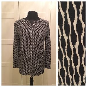 LOFT black & white ikat button down blouse