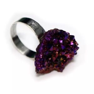 Natural Rough Druzy Ring: Purple Stone