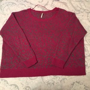 Free people cheetah printed pink and grey sweater