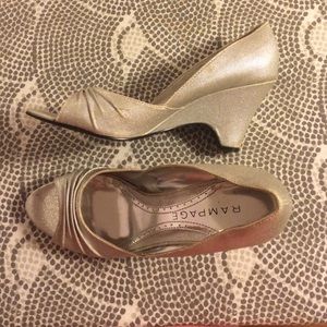 Silvery wedge heels