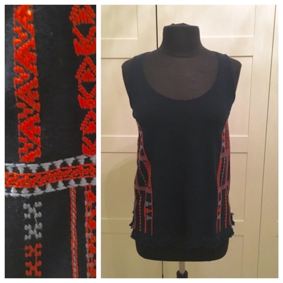 MADEWELL embroidered navy fringe flared tank - Picture 1 of 4