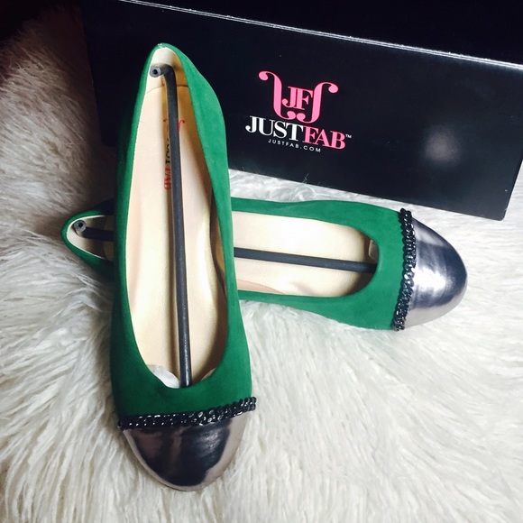 JustFab Green Flats Shoes Sz 7.5 NIB
