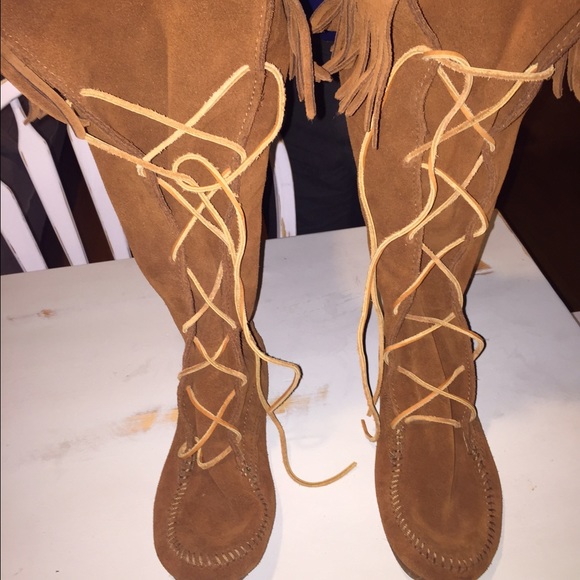Minnetonka front lace knee high boots