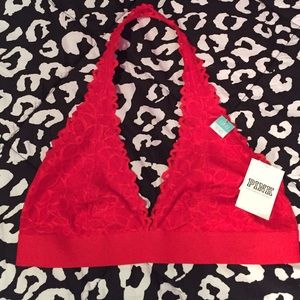 Red lace halter bralette