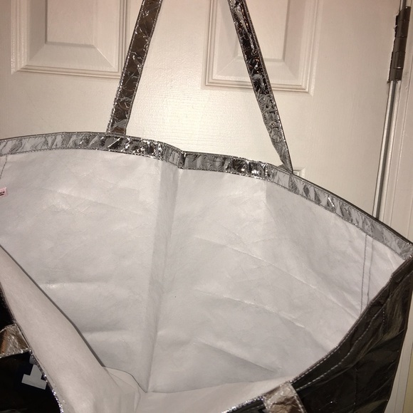 VS Love PINK Metallic HUGE Silver Tote Bag NWOT - Picture 2 of 2