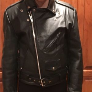 Black leather biker jacket
