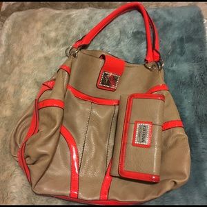 Guess bag:cream+orange leather. + matching wallet