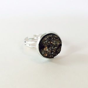 💍Dark Silver Druzy Adjustable Ring