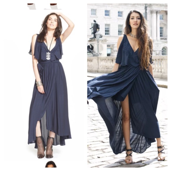 ❤️SOLD❤️Free People Midnight Fiona Maxi Wrap Dress - Picture 3 of 4