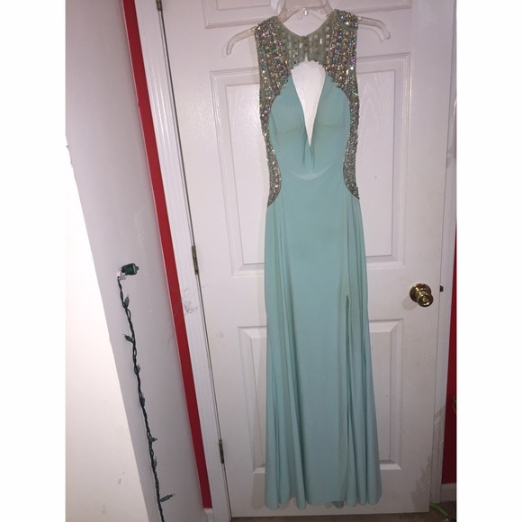 Blue Open Back Prom Dress