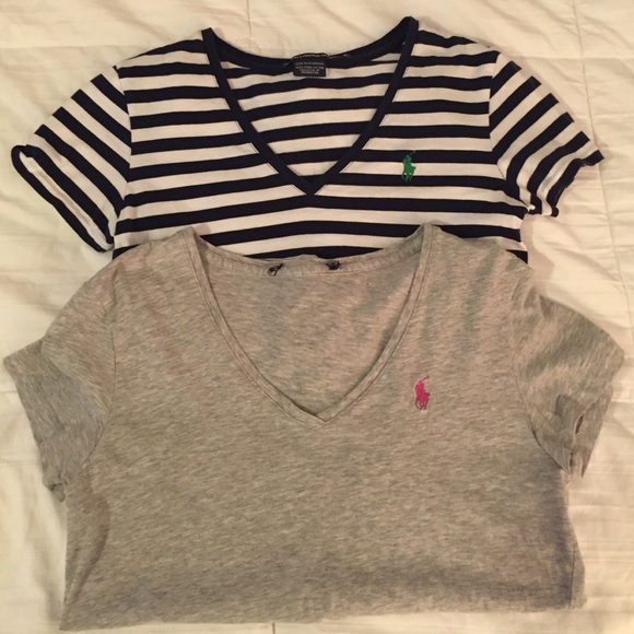 Two Ralph Lauren v neck shirts. Size small.