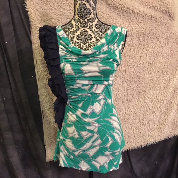 Little Yellow Button Navy/Teal Sleevless Top Small
