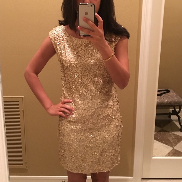 Alice and Olivia Gold Cream Sequin Dress