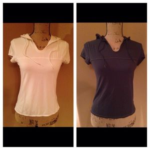 Two Gap Body Hooded Short Sleeved Tops