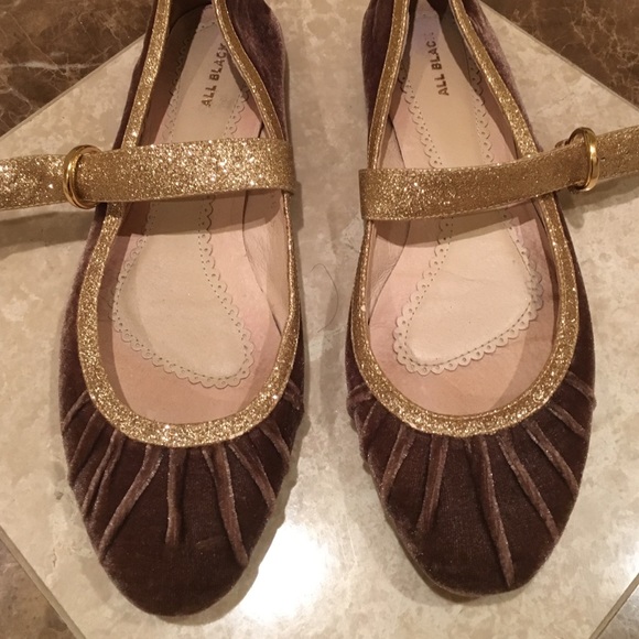 Anthropologie Velvet Glittee Mary Jane Flats