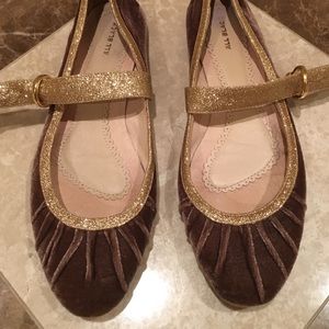 Anthropologie Velvet Glittee Mary Jane Flats