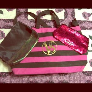 Victoria Secret tote, cosmetic, & tigi cosmetic.