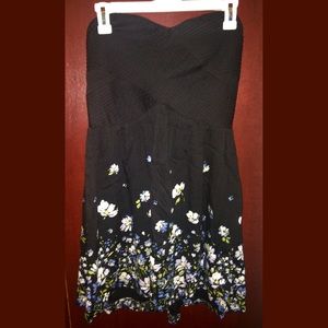 Strapless black floral dress