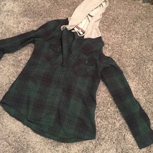 Flannel with hoodie attached