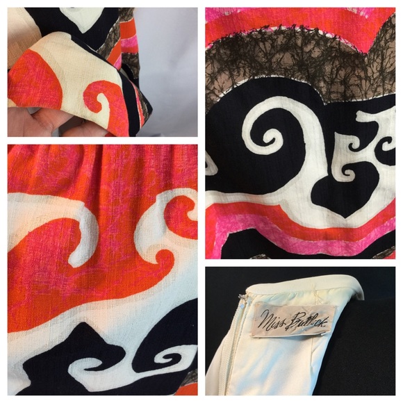 60s Miss Bullock Cotton Barkcloth Wave Maxi Dress - Picture 6 of 7