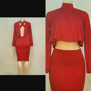 Red High Waist Skirt Set ?