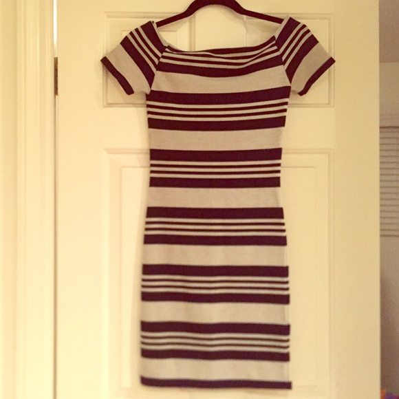 Topshop striped off the shoulder bodycon dress