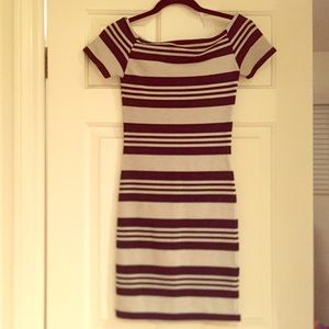 Topshop striped off the shoulder bodycon dress