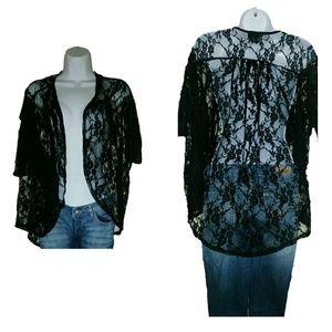 Black Lace Draped  Cardigan