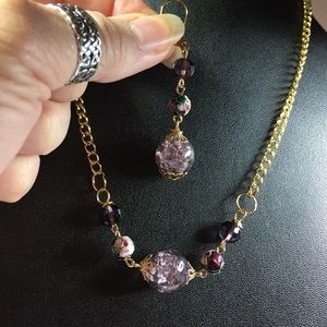 CH 17 Purple cloisonné/Austrian crystals 2 pc set