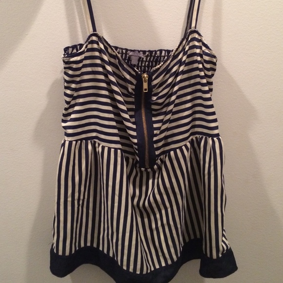 Navy blue and white stripe silk shirt