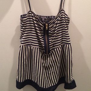 Navy blue and white stripe silk shirt