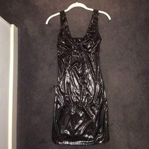Black and silver silk body-con dress