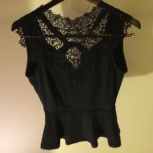 Black Lace Peplum Blouse