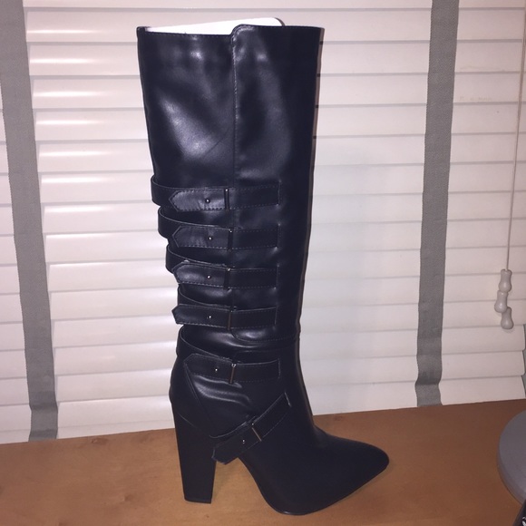 JustFab Black Pleather Boots Size 8.5 - Worn once - Picture 1 of 4